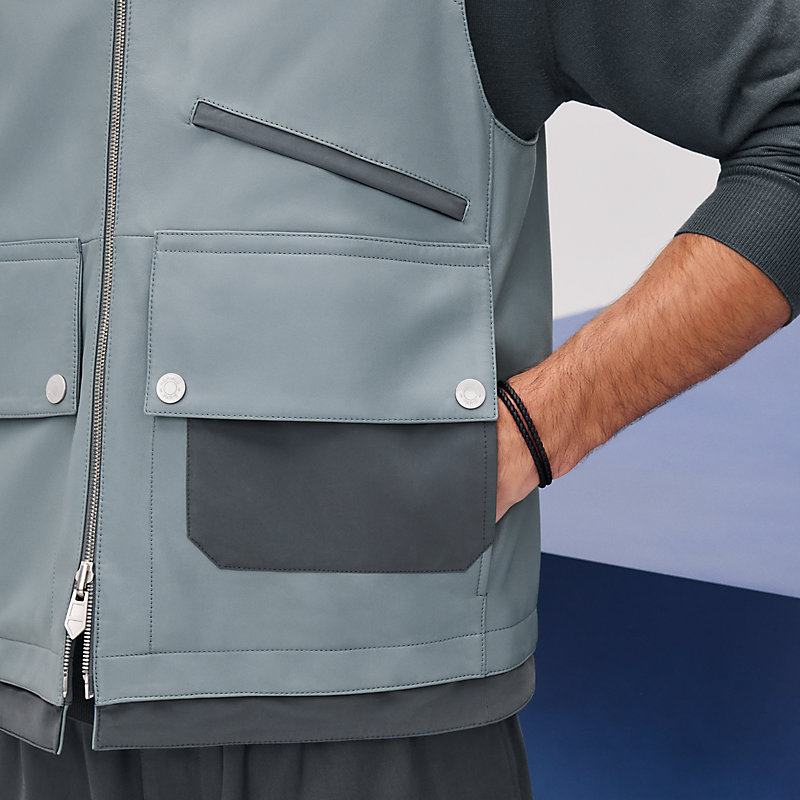 Reversible vest with leather detail - Green - 44 | Hermès UAE