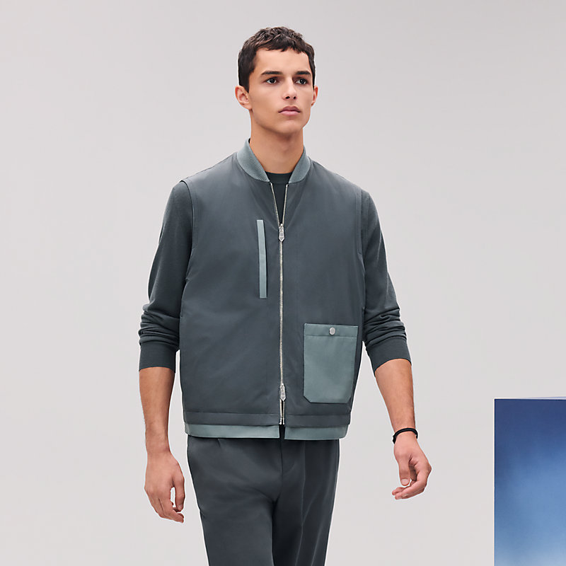 Reversible vest with leather detail - Green - 44 | Hermès UAE