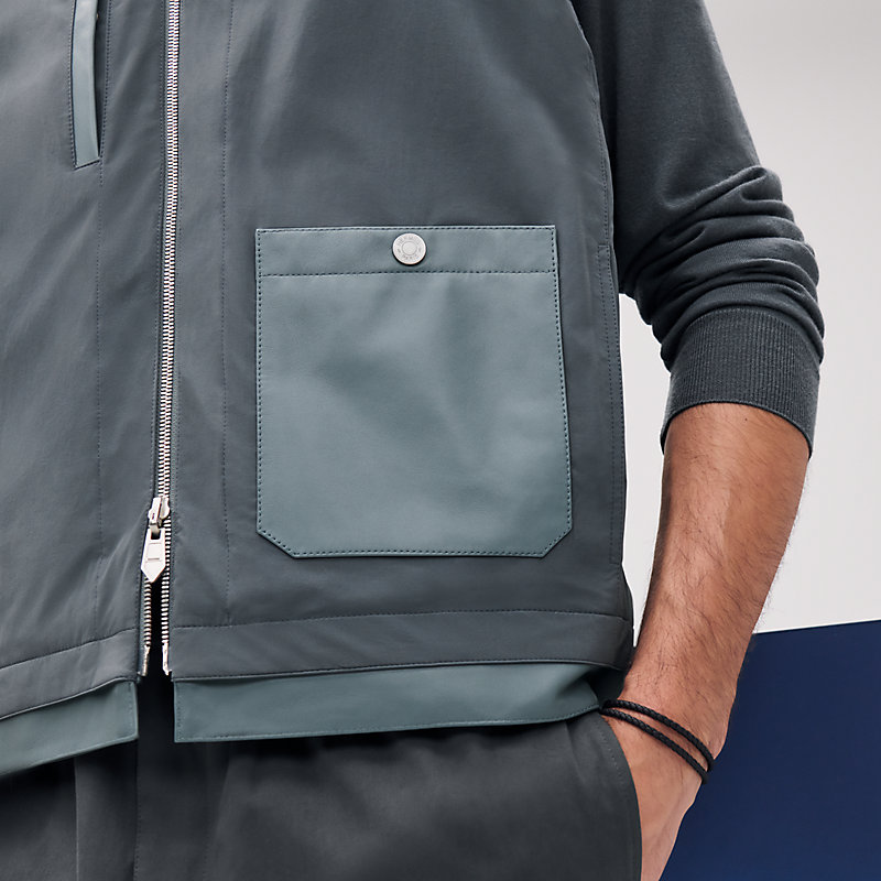 Reversible vest with leather detail - Green - 44 | Hermès UAE