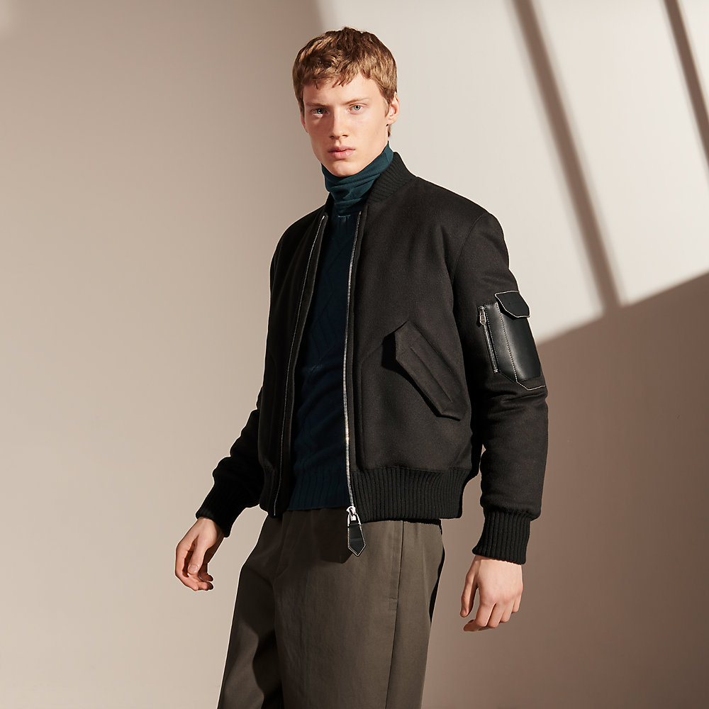 Zipped straight cut jacket with flap collar | Hermès Finland