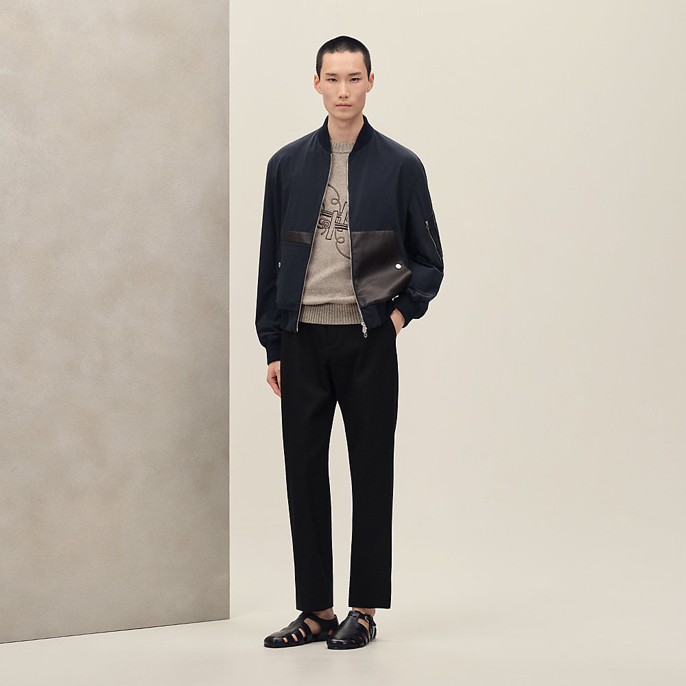 Rib-trim jacket with leather detail | Hermès Canada