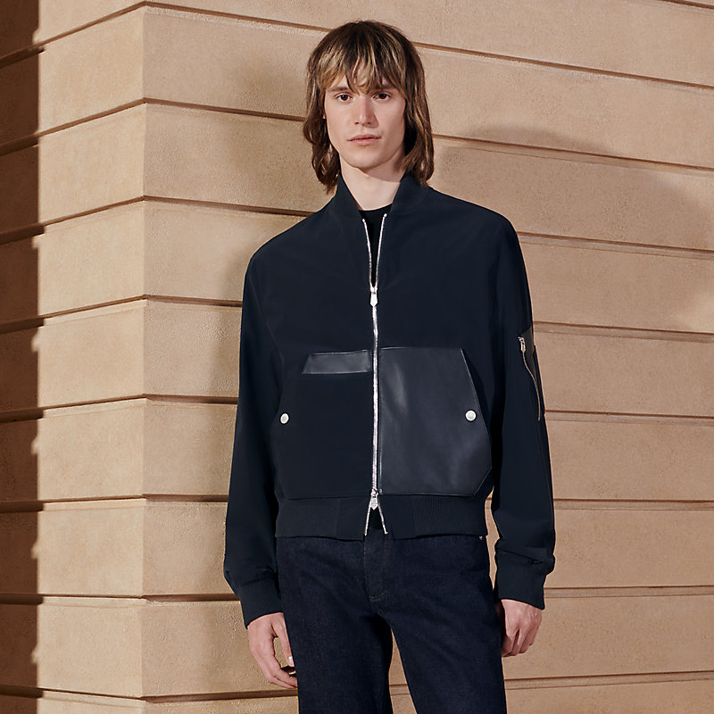 Rib-trim jacket with leather details | Hermès Canada