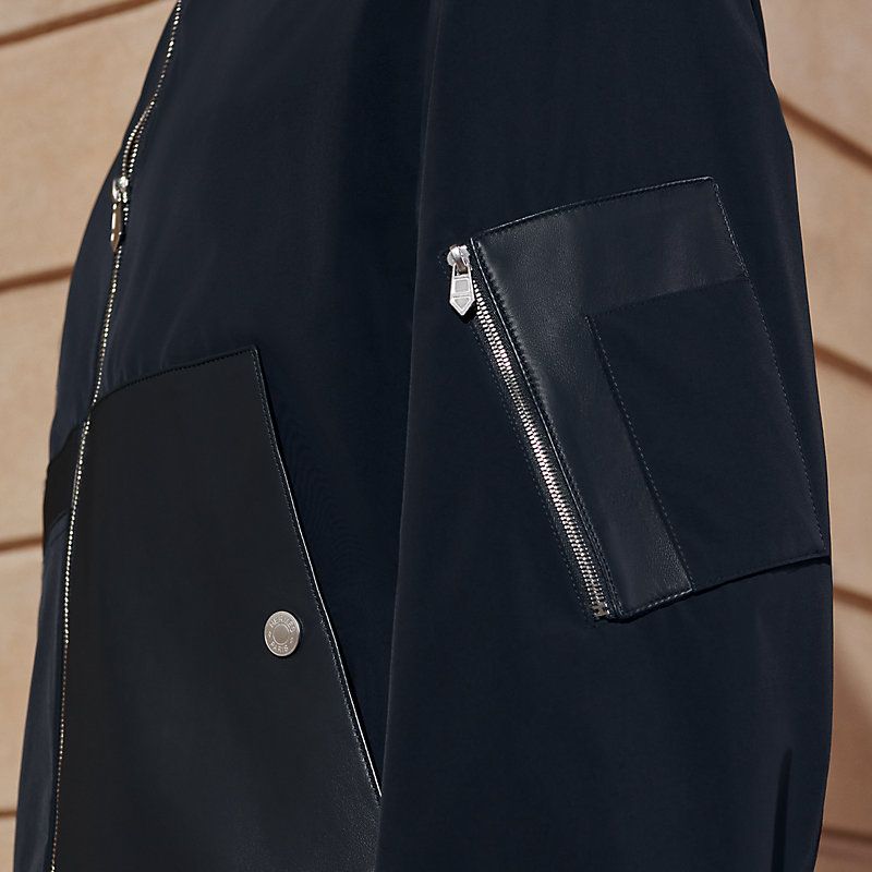 Rib-trim jacket with leather details | Hermès Canada