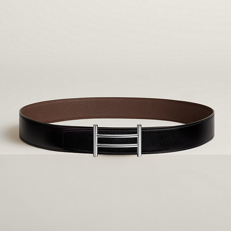 Hermes Pad Buckle 38MM Reversible Belt Togo Leather In Black/Gold