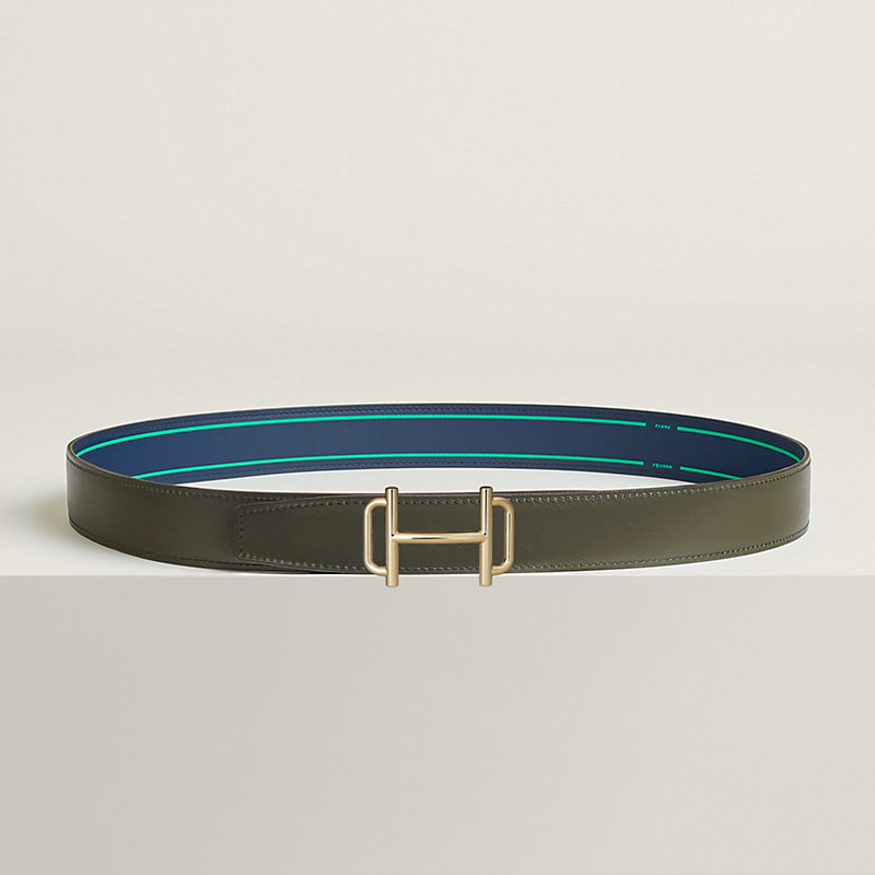Royal belt buckle & Contrast reversible leather strap 32 mm