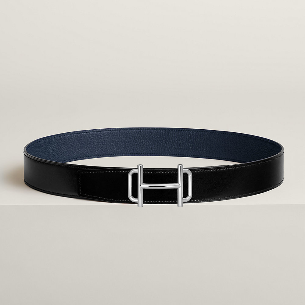 HM TRAVERSE BELT BUCKLE & REVERSIBLE CHOCOLATE BROWN AND BLACK LEATHER STRAP 38 MM GOLD HARDWARE