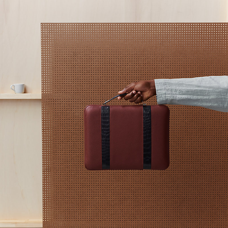 Sac à Main Business Hermès Etrivert En Cuir Fjord - Noir Et Marron, Pour Homme