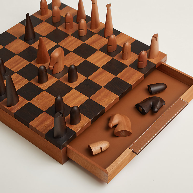 Hermes Samarcande Chess Set Sycamore Mahogany Lambskin Drawers New w/ –  Mightychic