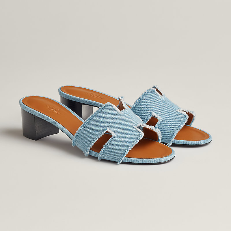 Sandale HERMES Oasis Mule – Denim Et Cuir Bleu – Taille 36 – Occasion Très Bon État – Presque Comme Neuve