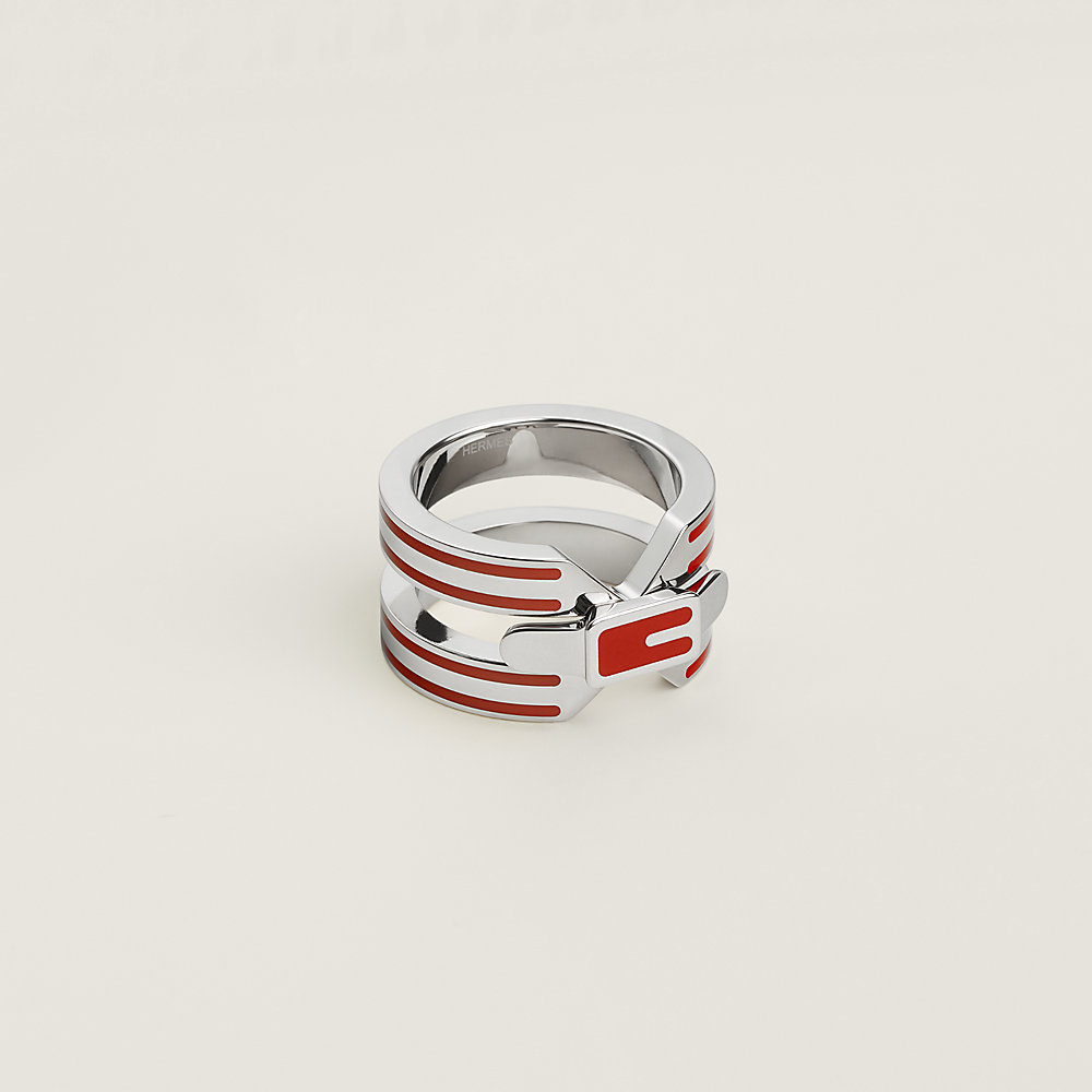 281 HERMES エルメス RYTHME(RED ) 白地 赤ライン sangle-scarf-ring 