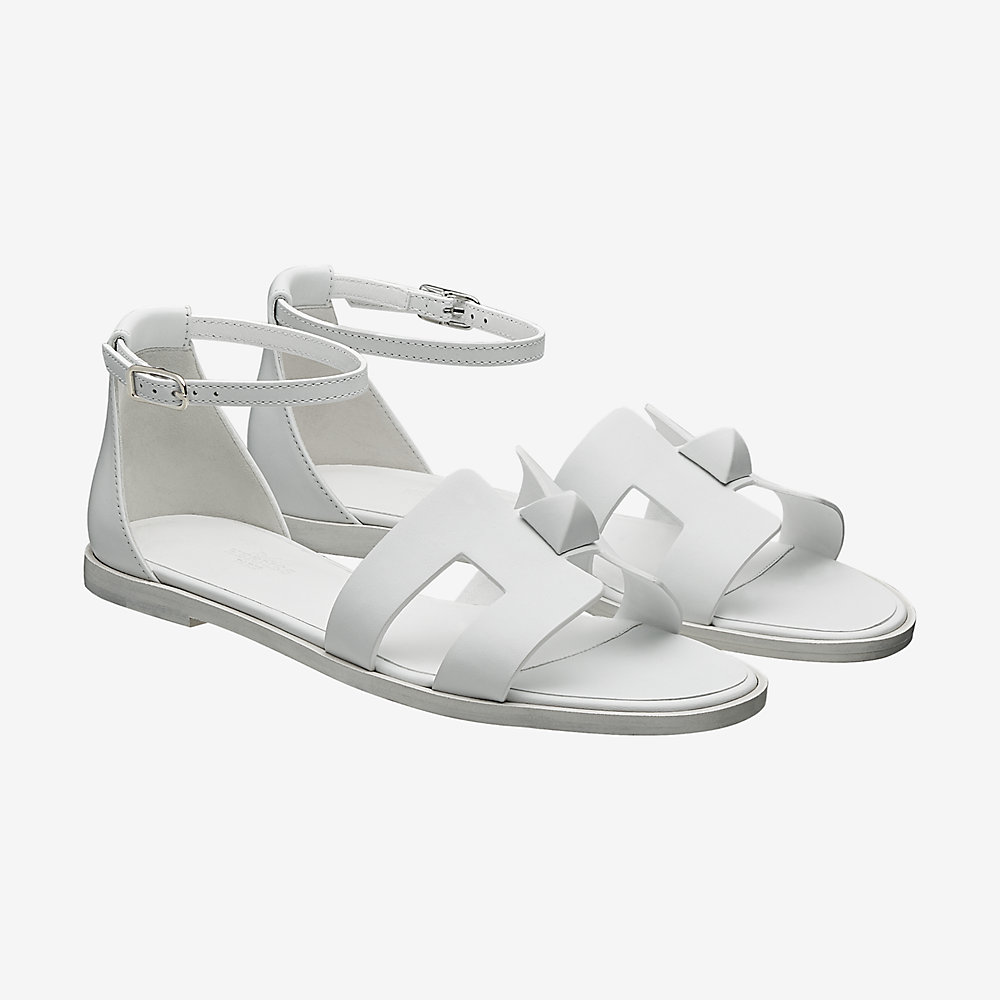 white hermes style sandals