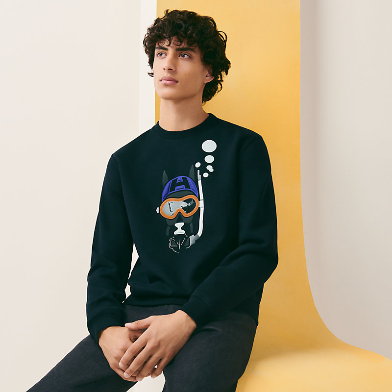 【HERMES】23SS Scub'H クルーネック スウェットシャツ エルメス 23SS コットン スウェット M メンズ ブラック Scub'H