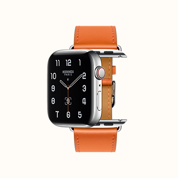 apple watch hermès stainless steel case with bleu indigo swift leather single tour