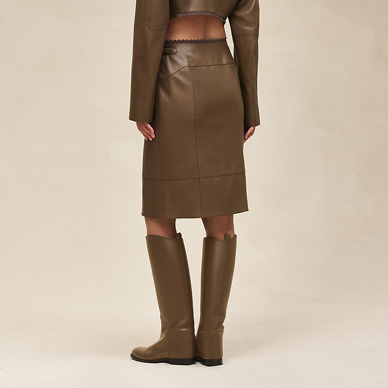 Shiny lambskin wrap skirt