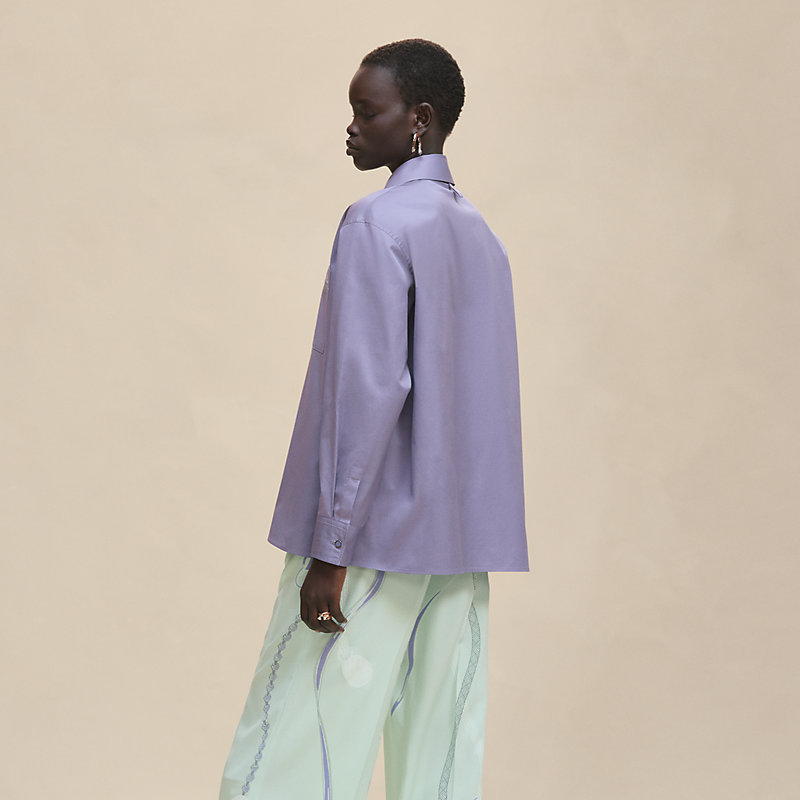 ▲HERMES エルメス カシミヤxシルク ポロシャツ 長袖 パープル Maxi mesh