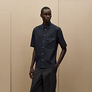 Shirt with leather detail | Hermès USA Shirt with leather detail | Hermès USA