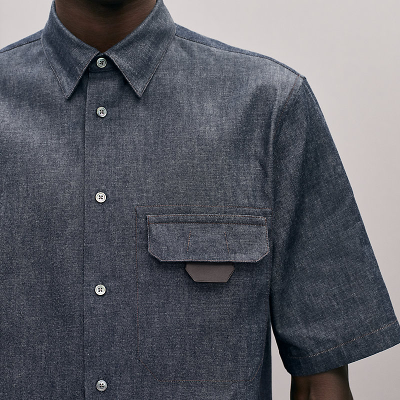 Shirt with leather detail