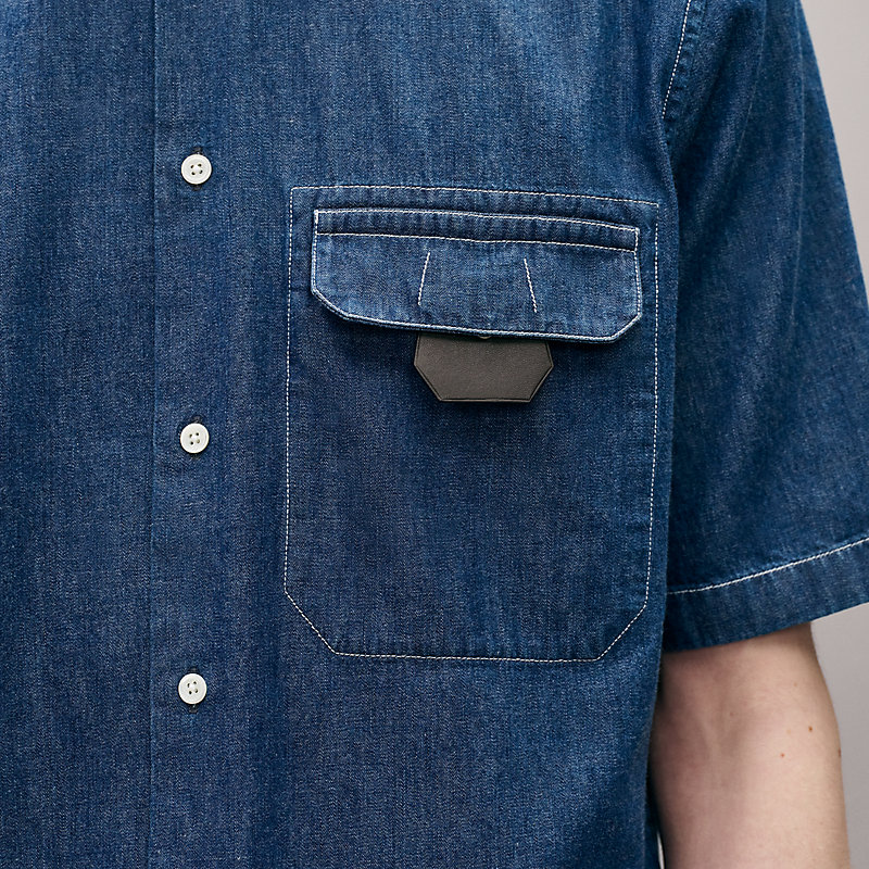 Shirt with leather detail