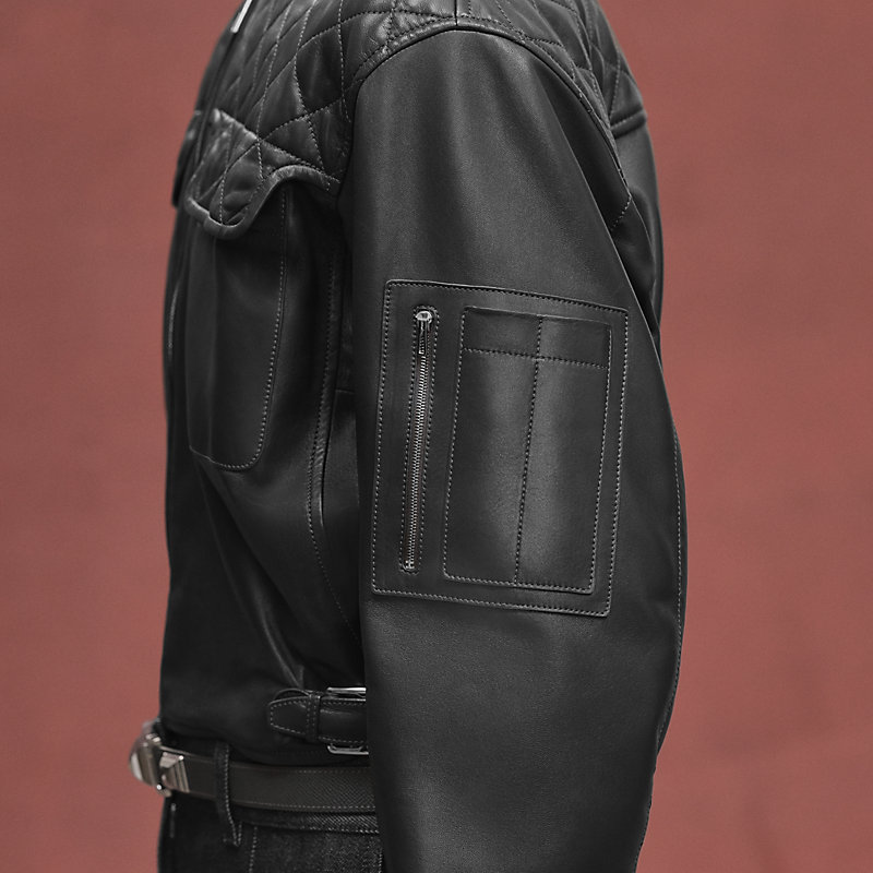 ジャケット・アウター HERMES 2021SS WITH LEATHER H POCKETS Hooded jacket with leather details - Blue - 46 | Hermès