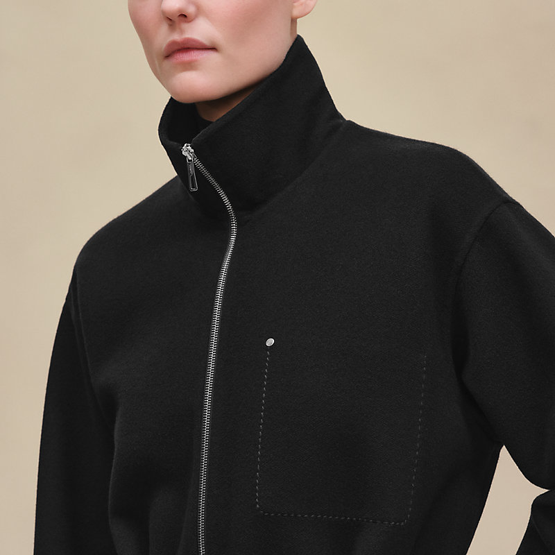 HERMES 2025 秋冬 カシミヤショートコートダブルフェイス ジップアップ Short coat - Black | Hermès USA