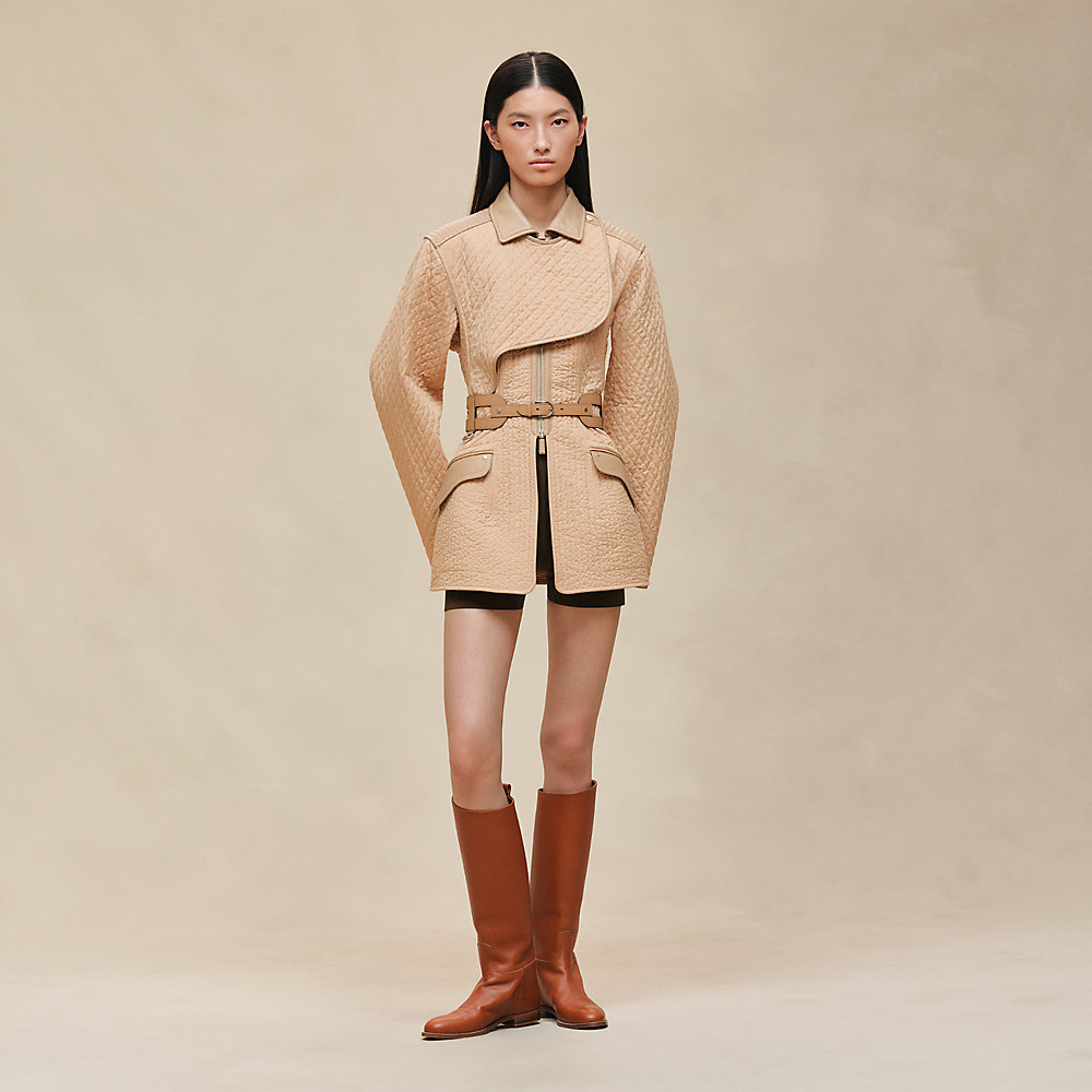 Short coat with leather details | Hermès USA
