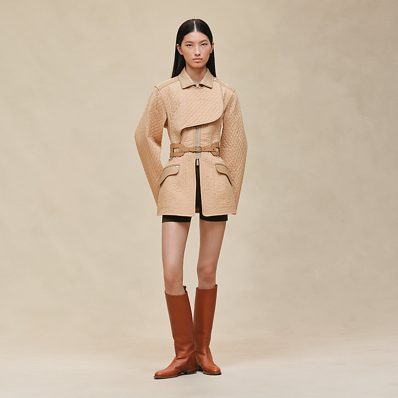 Short coat with leather details | Hermès USA