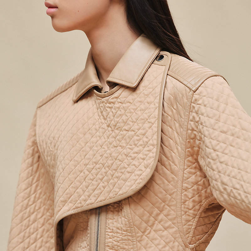 Short coat with leather details | Hermès USA