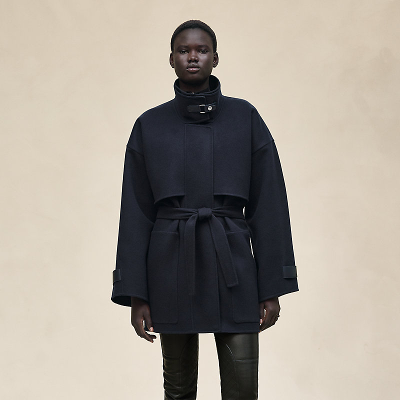 Short mixed leather cashmere coat | Hermès Canada