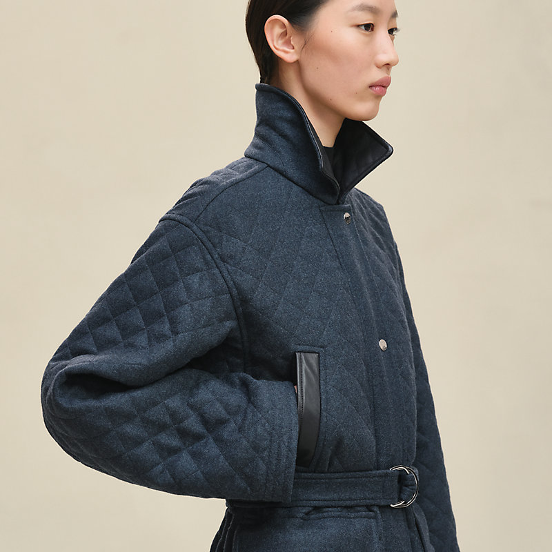 Short quilted coat - Blue | Hermès USA