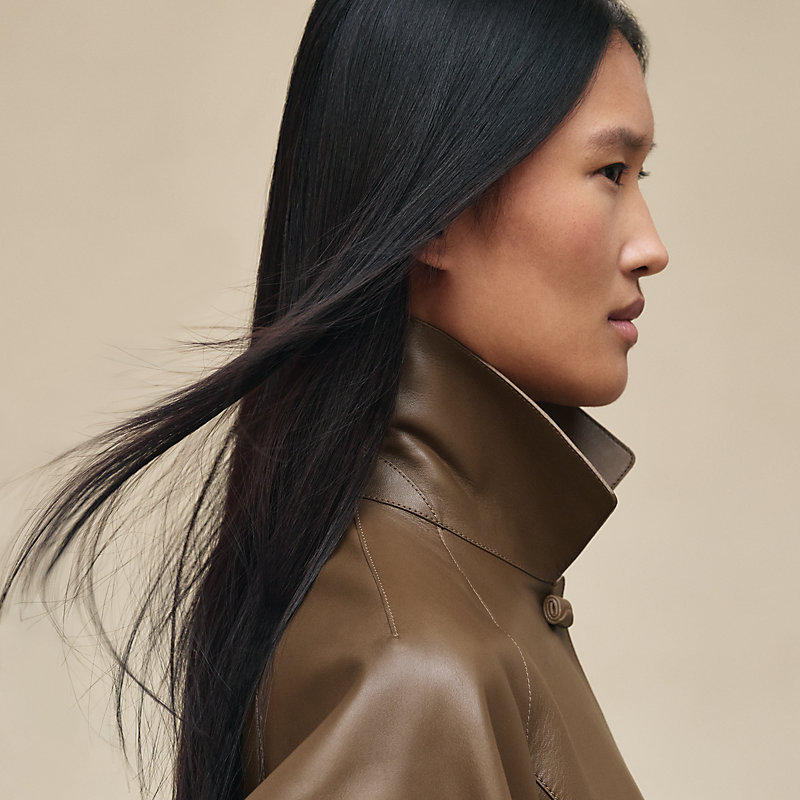 Short shiny lambskin jacket