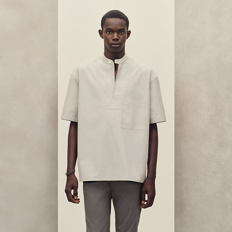 Short-sleeve boxy fit shirt with vareuse collar | Hermès Hong Kong SAR