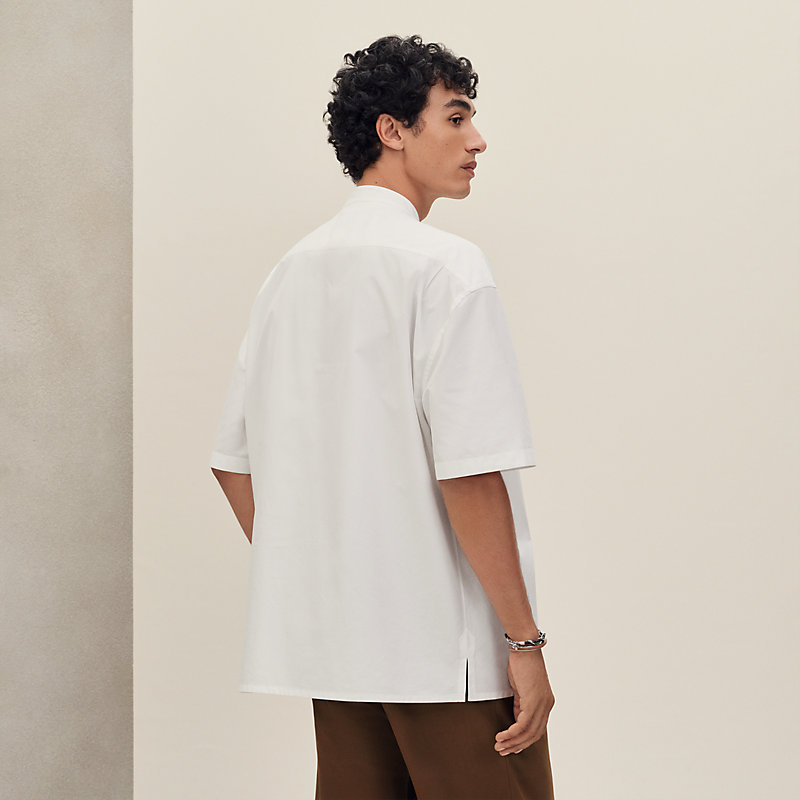 Short-sleeve boxy fit shirt with vareuse collar