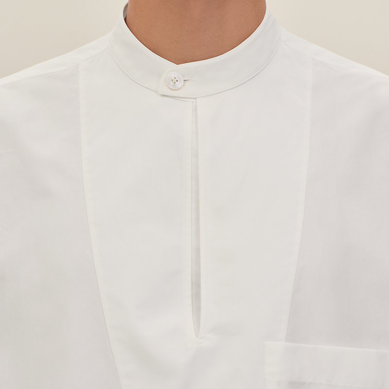 Short-sleeve boxy fit shirt with vareuse collar