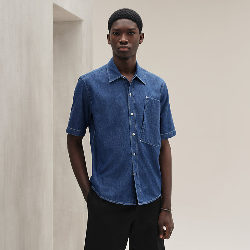 HERMES　トップス Short-sleeve straight cut denim shirt with detail | Hermès USA