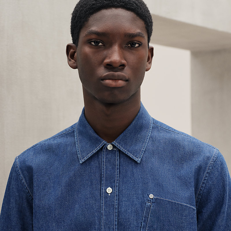 HERMES　トップス Short-sleeve straight cut denim shirt with detail | Hermès USA