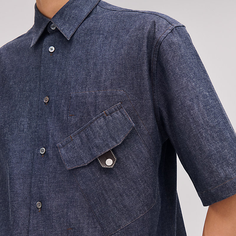 Short-sleeve straight cut shirt - Blue | Hermès USA