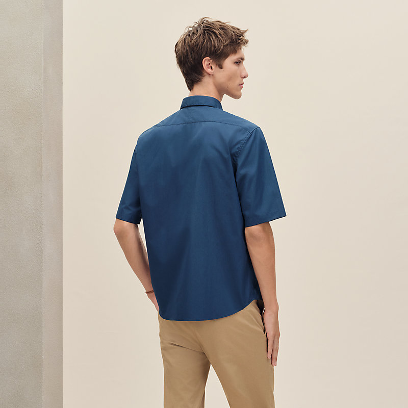 Short-sleeve straight cut shirt with leather detail | Hermès USA