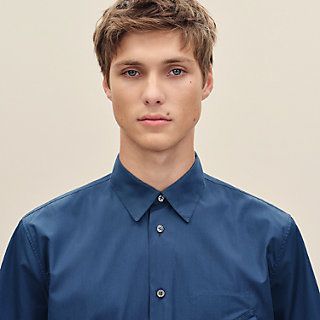 Short-sleeve straight cut shirt with leather detail | Hermès USA