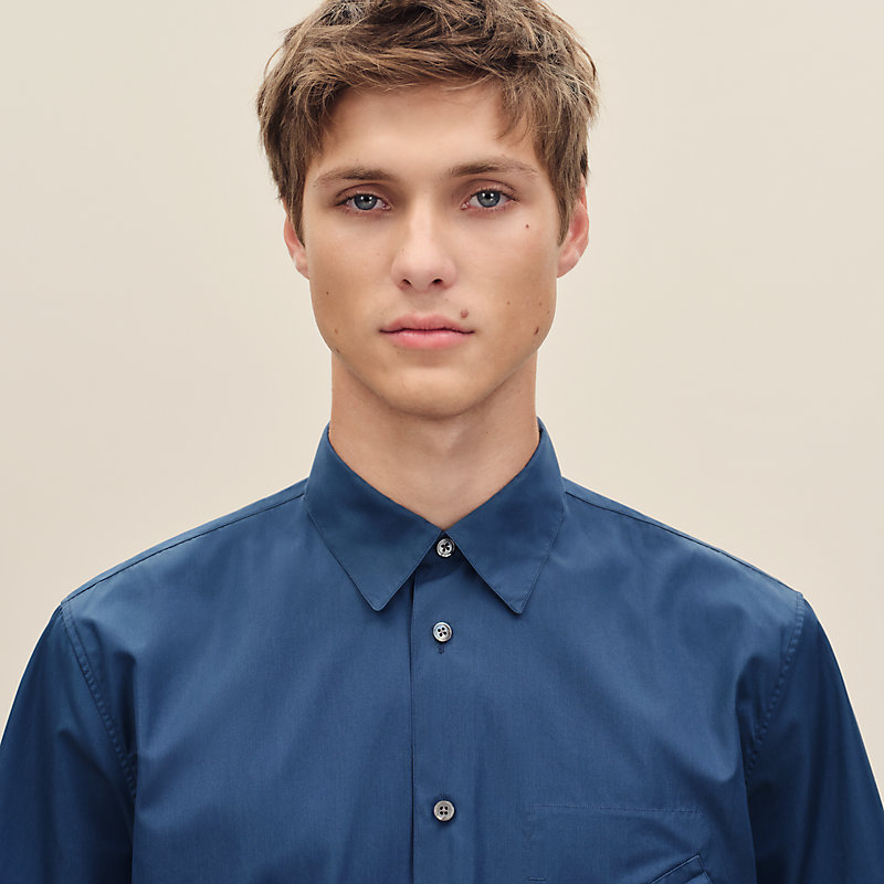 Short-sleeve straight cut shirt with leather detail | Hermès USA
