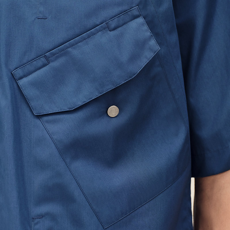 Short-sleeve straight cut shirt with leather detail | Hermès USA