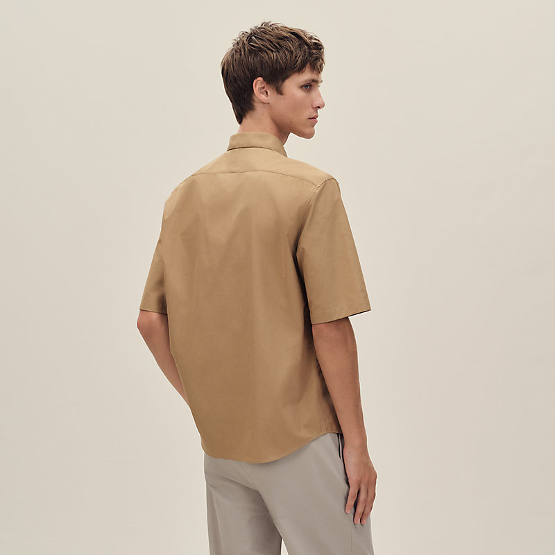 Short-sleeve straight cut shirt with leather detail