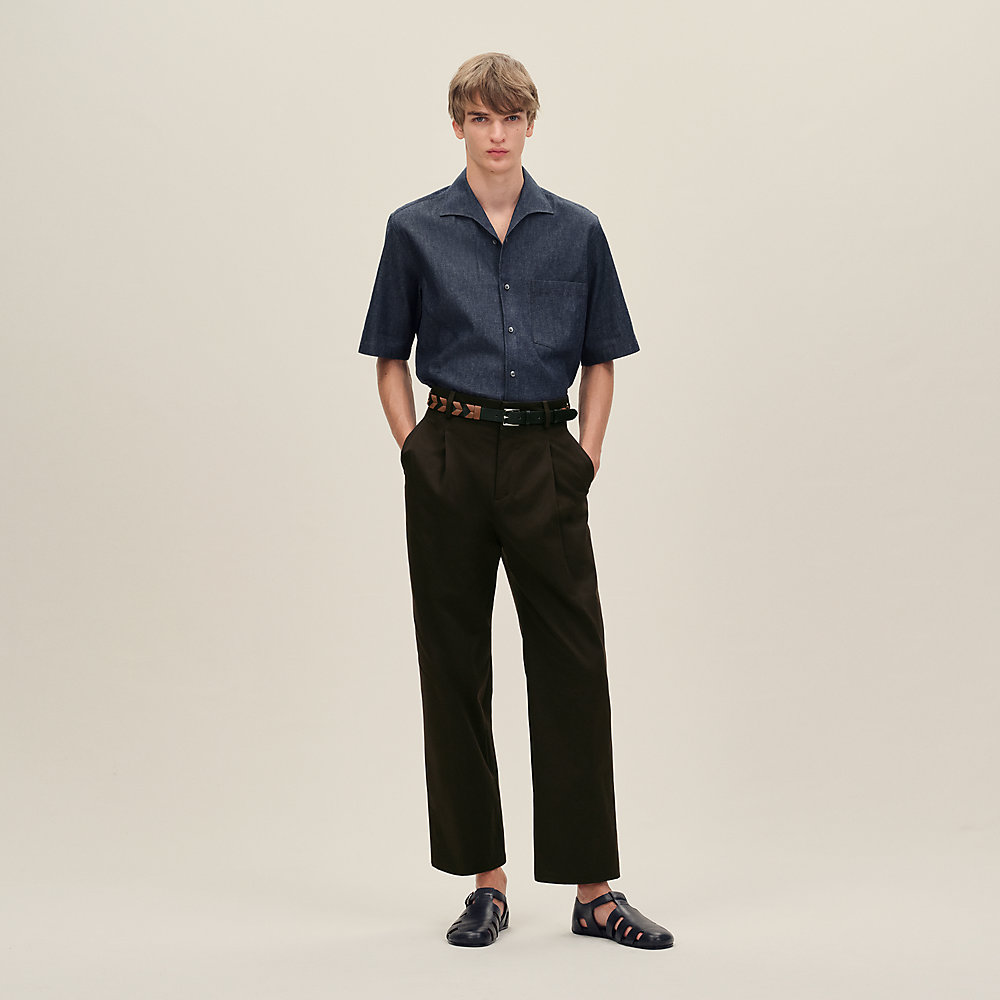 Short-sleeve straight cut shirt with notched collar | Hermès USA Short-sleeve straight cut shirt with notched collar | Hermès USA