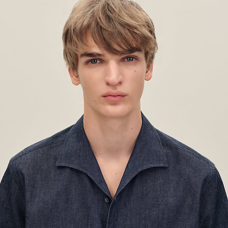 Short-sleeve straight cut shirt with notched collar | Hermès USA Short-sleeve straight cut shirt with notched collar | Hermès USA