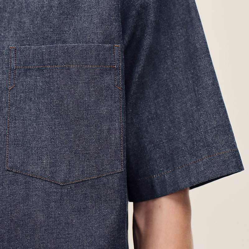 Short-sleeve straight cut shirt with notched collar | Hermès USA