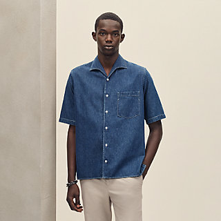 Short-sleeve straight cut shirt with notched collar | Hermès USA