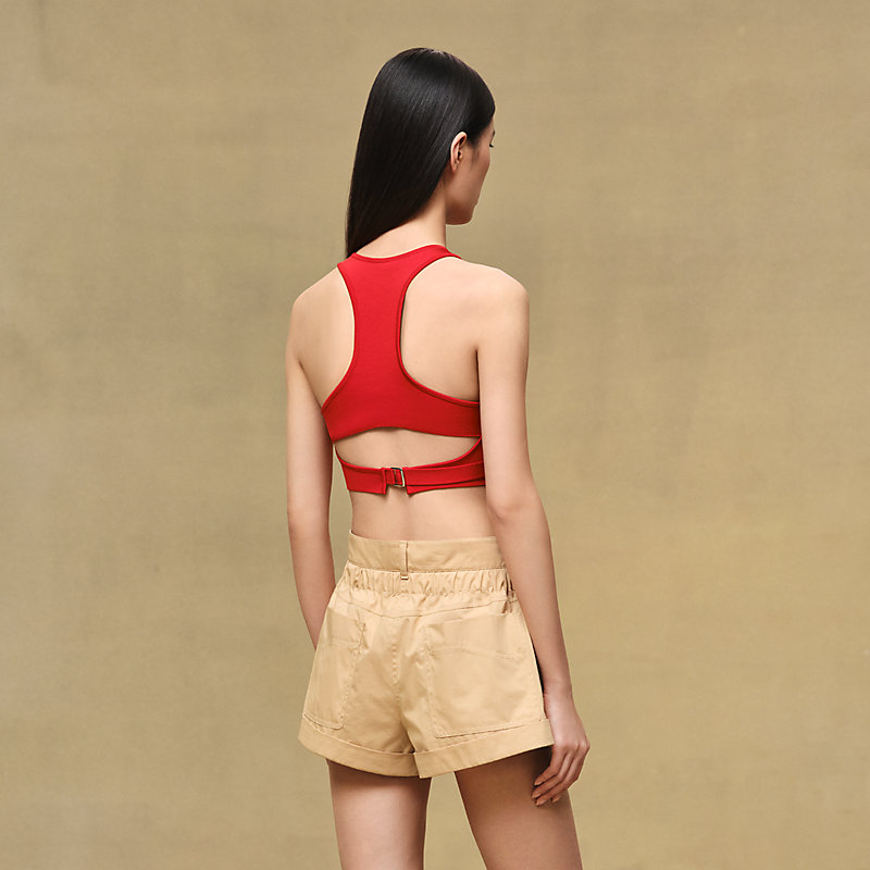 Short taille froncée en coton