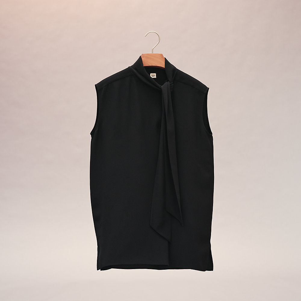 ★MUCENT★ Abella collar button sleeveless Silk Georgette Crepe Classic Collar Sleeveless Shirt