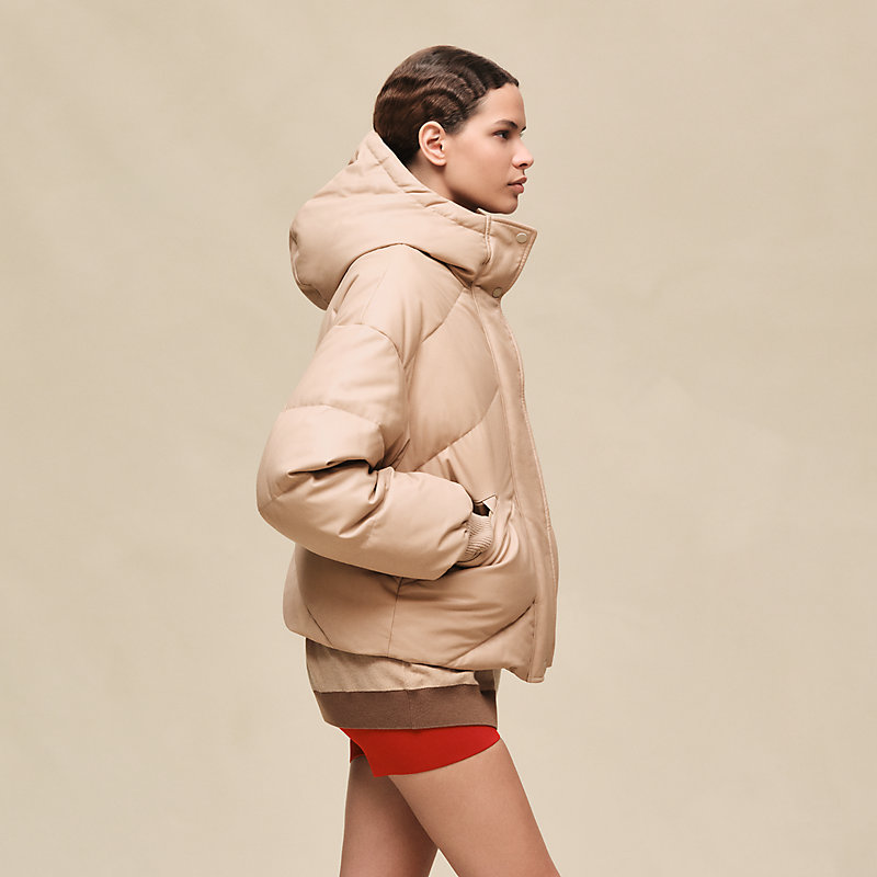 Smooth calfskin puffer coat