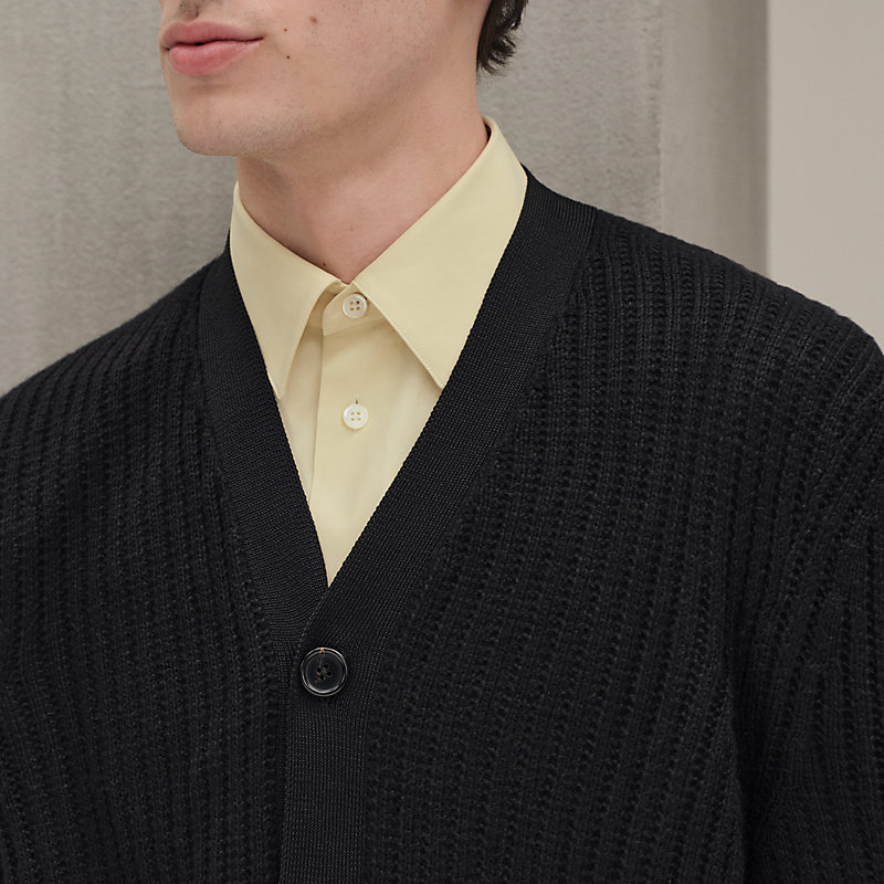 GM】HERMES ウールxシルクxスウェードレザーカーディガン HERMES
