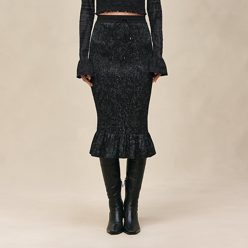 "Soleil de Soie Poudre" smocked pencil skirt 